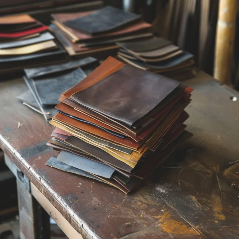 “Stack of commercial-grade leather swatches—durable upholstery options for hospitality and retail spaces”