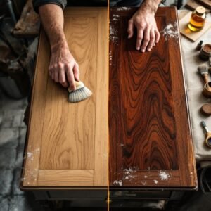 Sideboard door with faded finish prepared for custom color matching—handcrafted by First Class MasterCraft