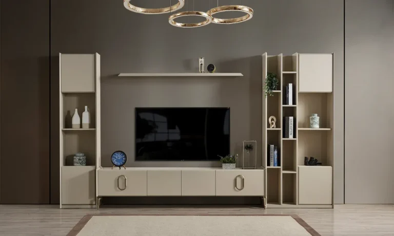 Custom wall-mounted cabinet with integrated TV shelving and minimalist design – handcrafted by First Class MasterCraft Fort Lee