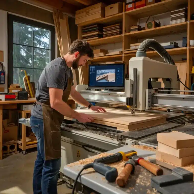 Mark operating CNC machine with precision tooling – expert fabrication at First Class MasterCraft West Nyack