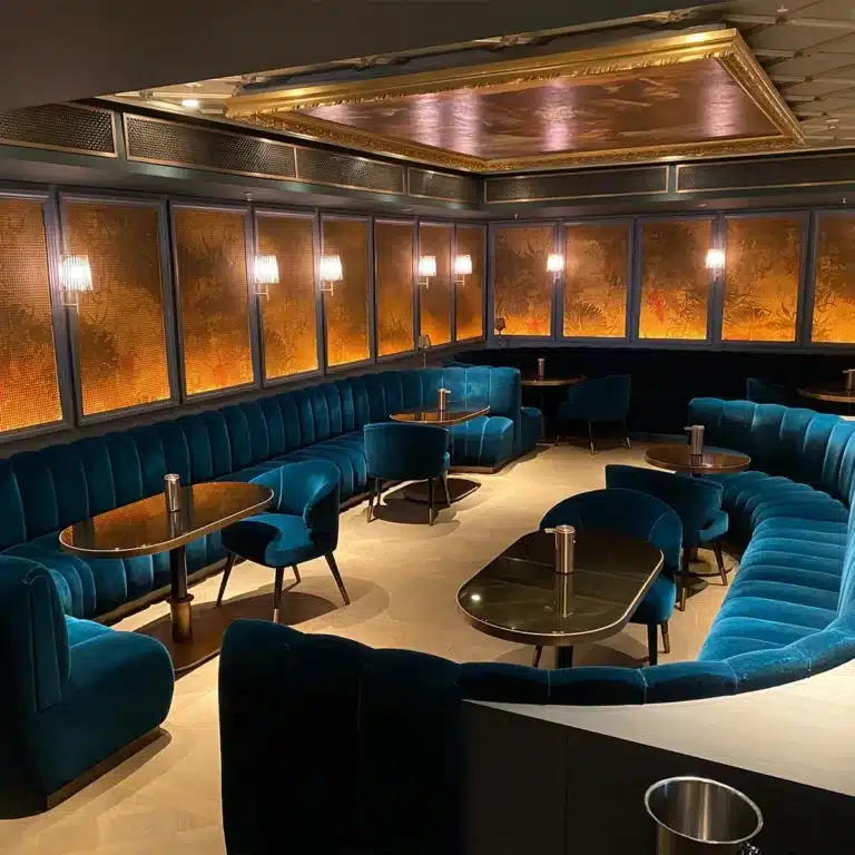 Architectural booth seating with premium cushioning and finish – First Class MasterCraft commercial upholstery