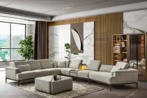 “Designer sectional sofa with custom frame made .first class upholstery — built in Fort Lee workshop”