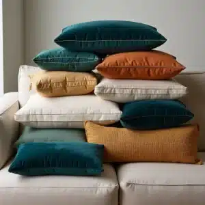 Tailored pillows arranged on upholstered seating – handcrafted by First Class MasterCraft Fort Lee