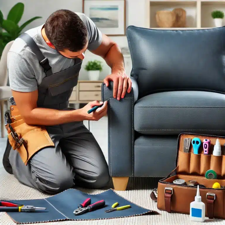 On-site chair leg repair with precision tools – First Class MasterCraft technician restoring stability in client’s home