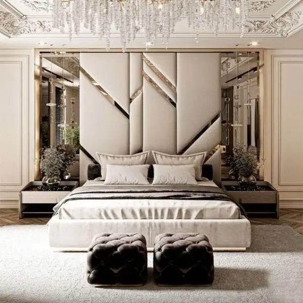Custom upholstered wall panel with integrated headboard and bed frame – First Class MasterCraft Fort Lee
