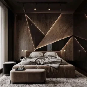 Luxury wall panel with upholstered headboard and custom bed frame – handcrafted by First Class MasterCraft Fort Lee