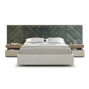 Architectural wall panel design with tailored headboard and luxury bed setup – handcrafted by First Class MasterCraft